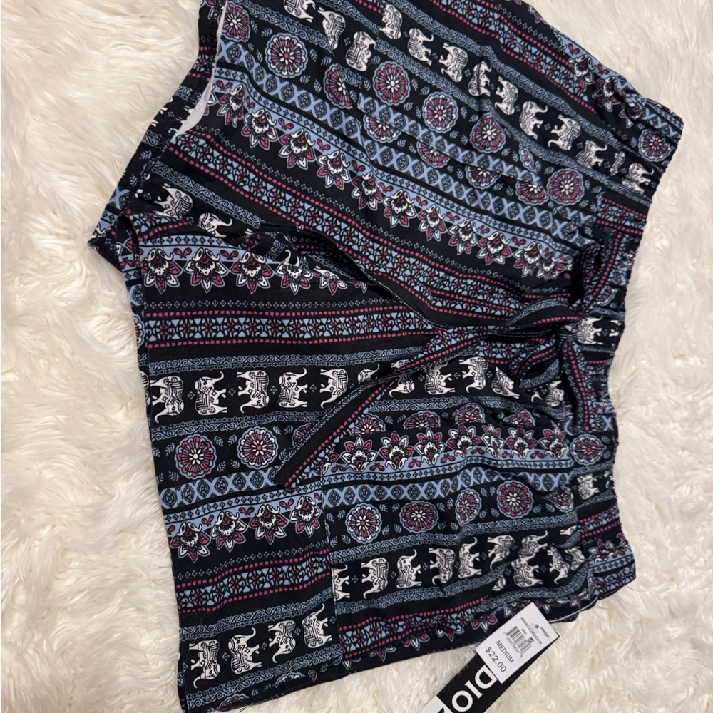 Patterned Black and Blue Women Shorts